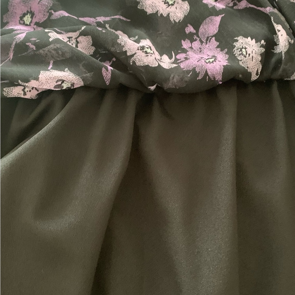 SZ S Aqua Black/Purple  Long Sleeve Floral Print Midi Dress - Picture 8 of 9